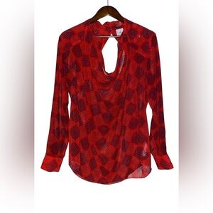 CAbi Sheer Diamond Keyhole Red Women M Blouse‎ Glam Cocktail Party Dinner